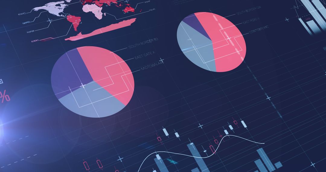Futuristic Data Visualization with Pie Charts and World Map
