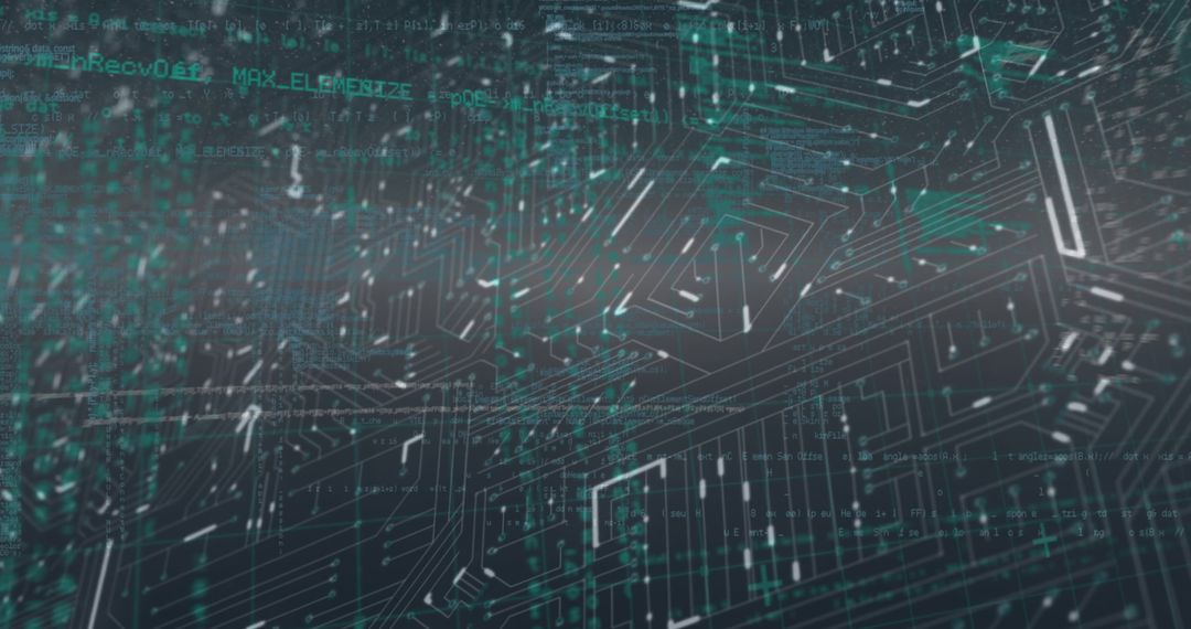 Digital Data Processing on Circuit Board with Futuristic Overlay