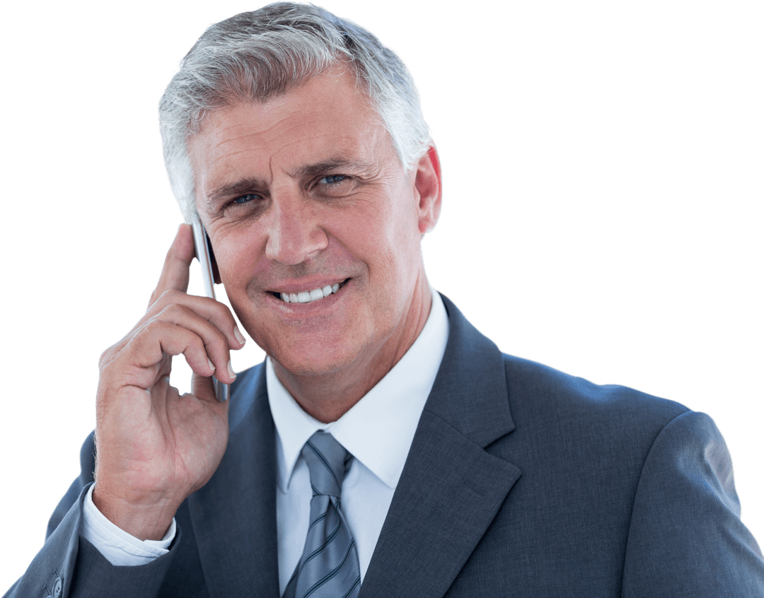 Smiling Businessman Having Phone Call With Transparent Background