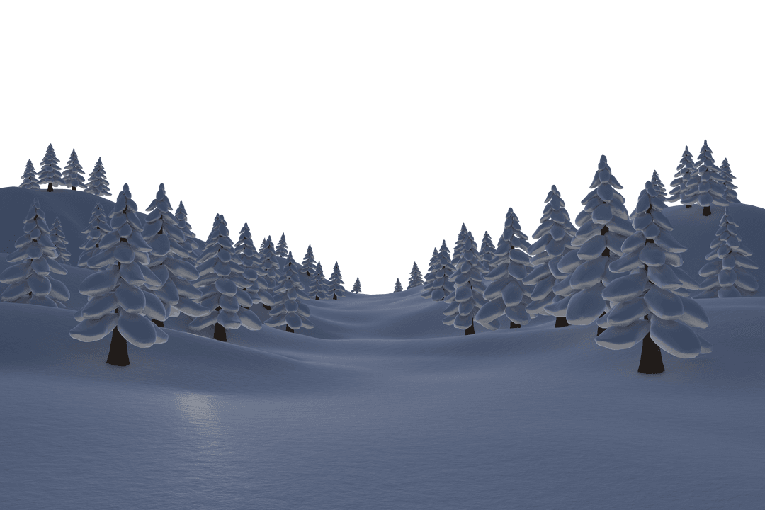 Winter Christmas Forest Landscape on Transparent PNG Background