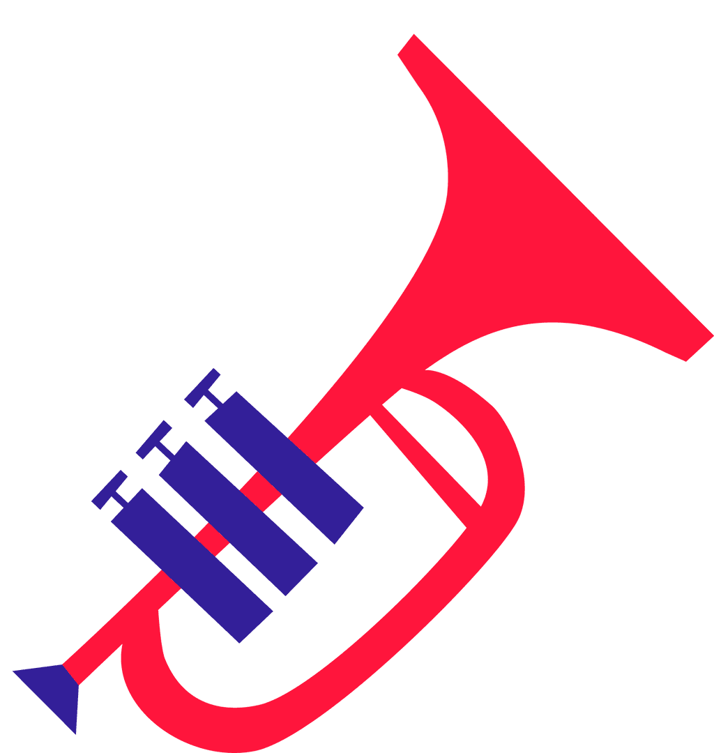 Red Trumpet with Blue Valves on Transparent Background