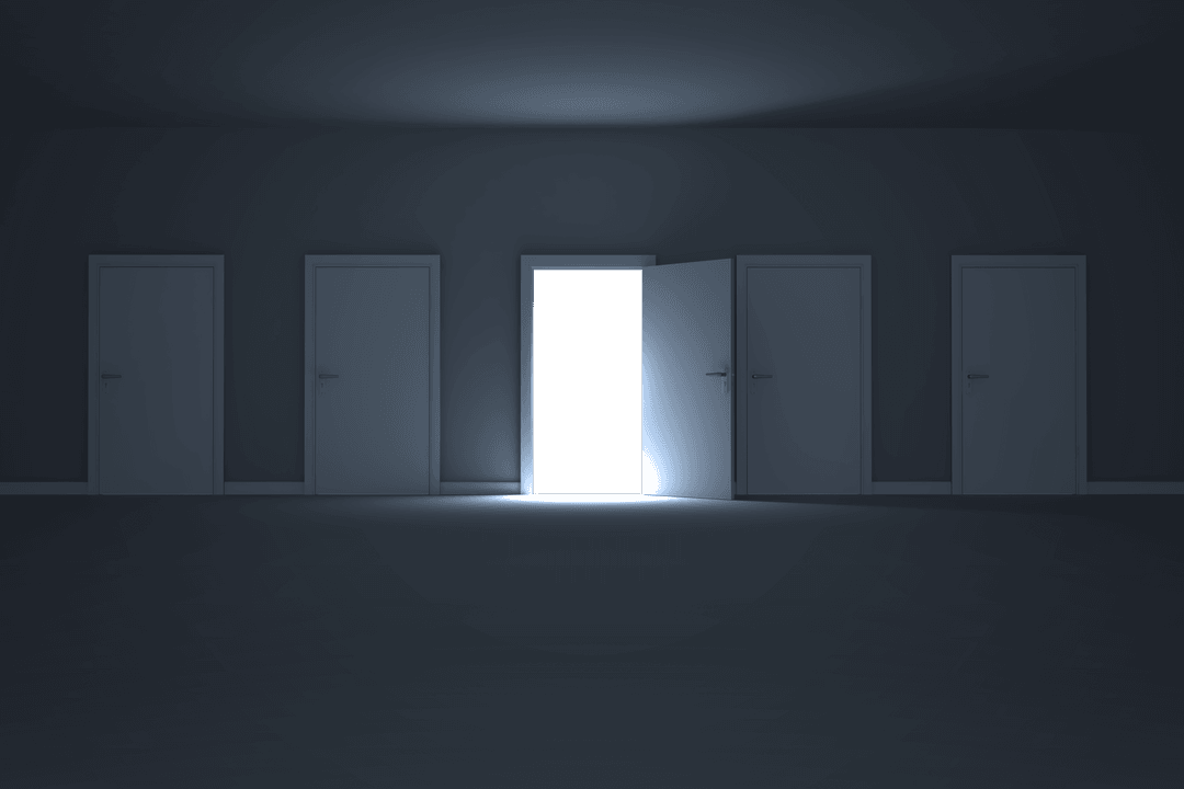 Multiple Closed Doors with Glow Transparent doorway Atmosphere
