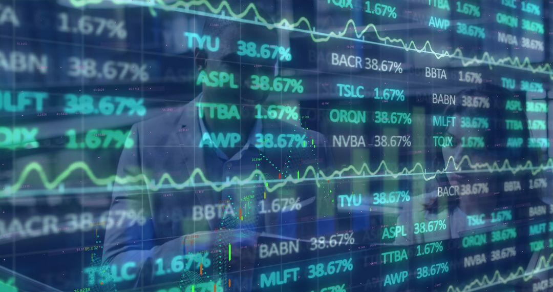 Businessman Analyzing Stock Market Trends with Transparent Touchscreen