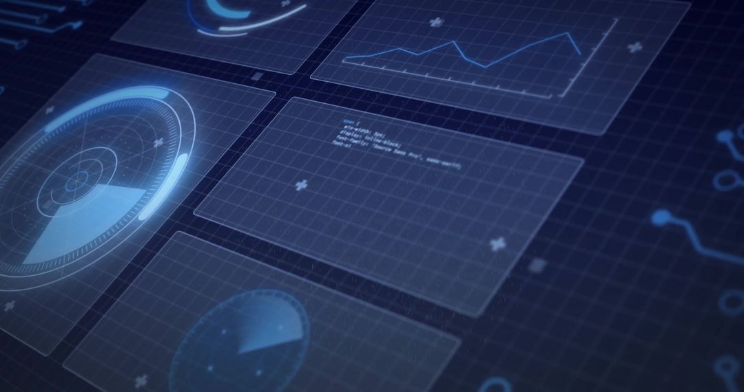 Futuristic Data Panels Displaying Analytics in Digital Blue Grid