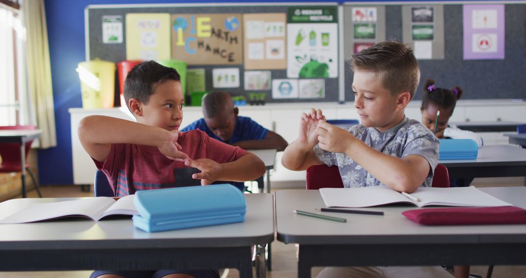 Boys Communicating Using Sign Language in Classroom - Free Images, Stock Photos and Pictures on Pikwizard.com