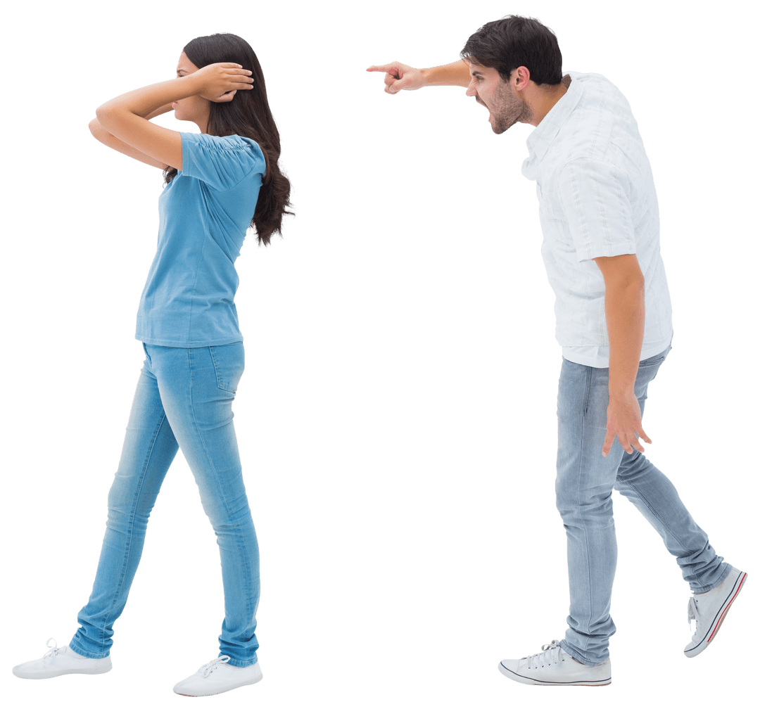 Transparent Couple Arguing with Expressive Body Language