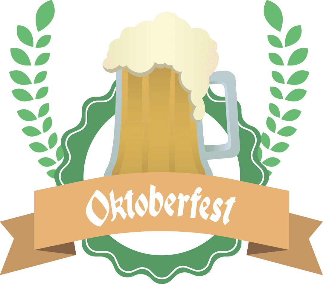 Oktoberfest Beer Mug Illustration on Transparent Background