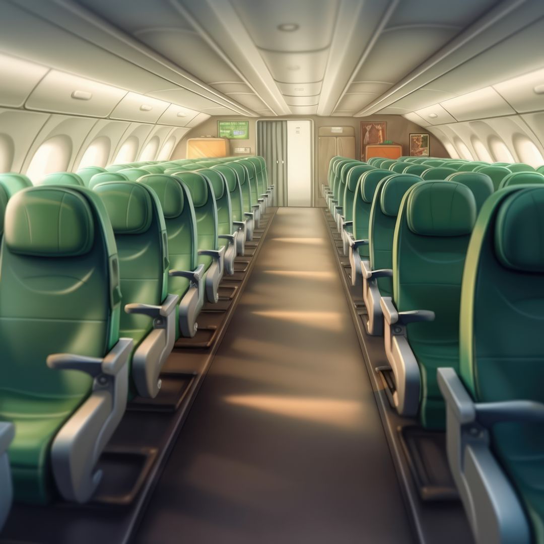 Interior of airplane with empty green seats, created using generative ai technology - Free Images, Stock Photos and Pictures on Pikwizard.com