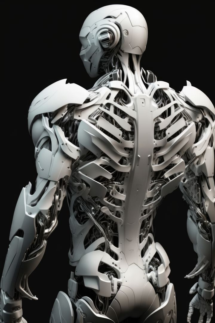Human robot with white robot parts standing backwards, created using generative ai technology - Free Images, Stock Photos and Pictures on Pikwizard.com
