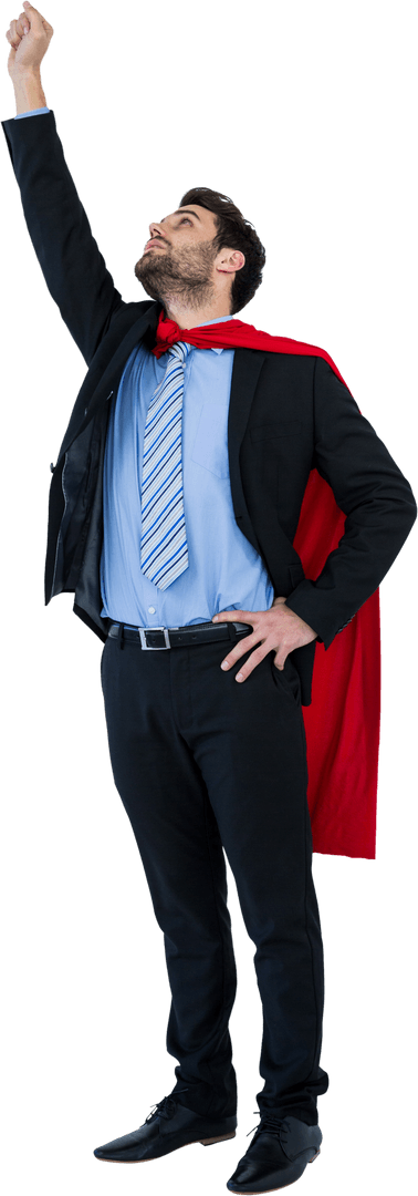 Businessman Pretending to Be Superhero with Arm Raised Transparent Background