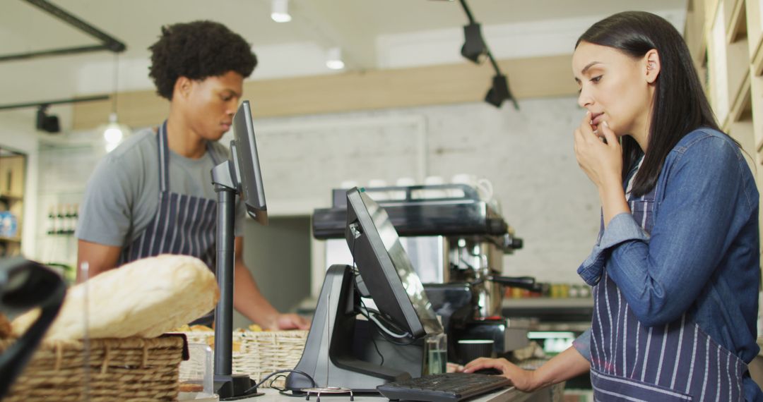 Bakery Employees Working at Cash Register and Prep Station - Free Images, Stock Photos and Pictures on Pikwizard.com