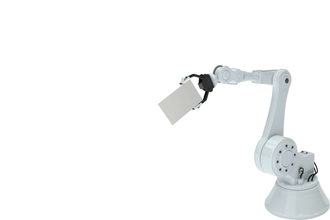 Transparent Hydraulic Robotic Arm Holding Blank Placard