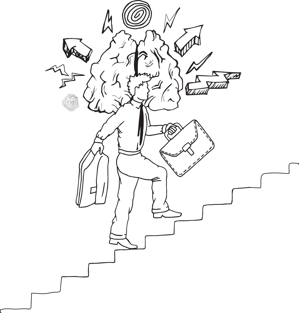 Frustrated Businessman Climbing Stairs on Transparent Background