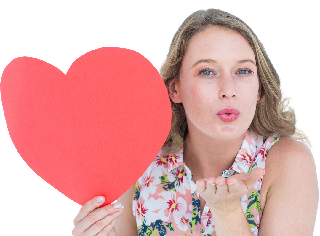 Woman Holding Heart Card Blowing Kiss on Transparent Background - Download Free Stock Images Pikwizard.com