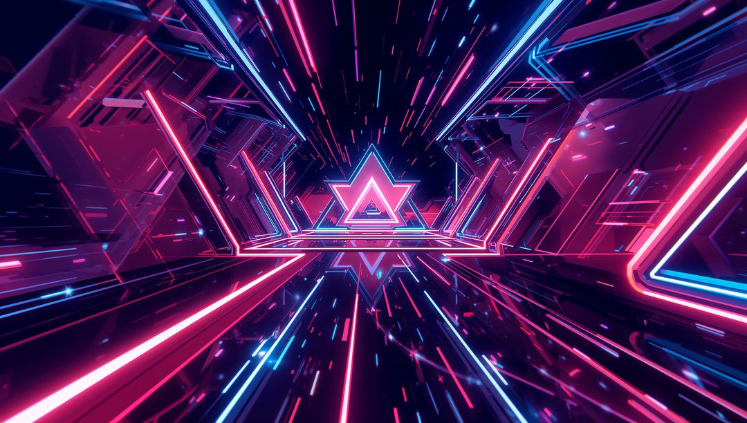 Futuristic Neon Archway with Streaming Light Particles in Abstract Corridor