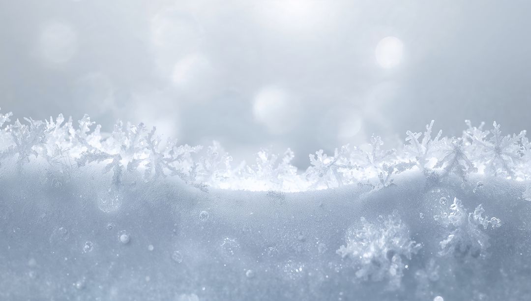 Glittering ice crystal ridge sparkling on snowy surface with bokeh highlights, macro frost
