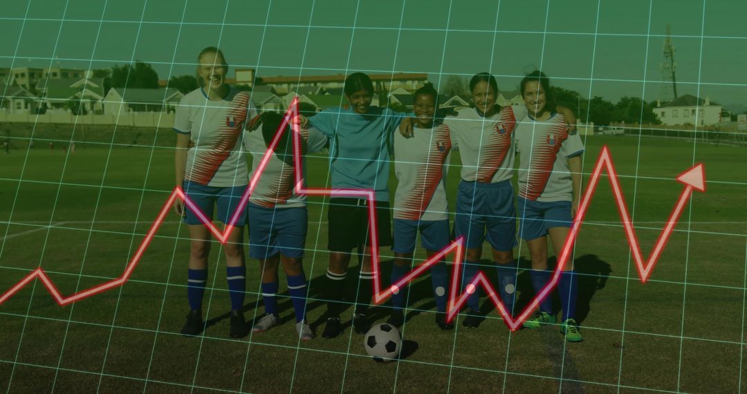 Youth Soccer Team with Graph Overlay Indicating Performance Trends