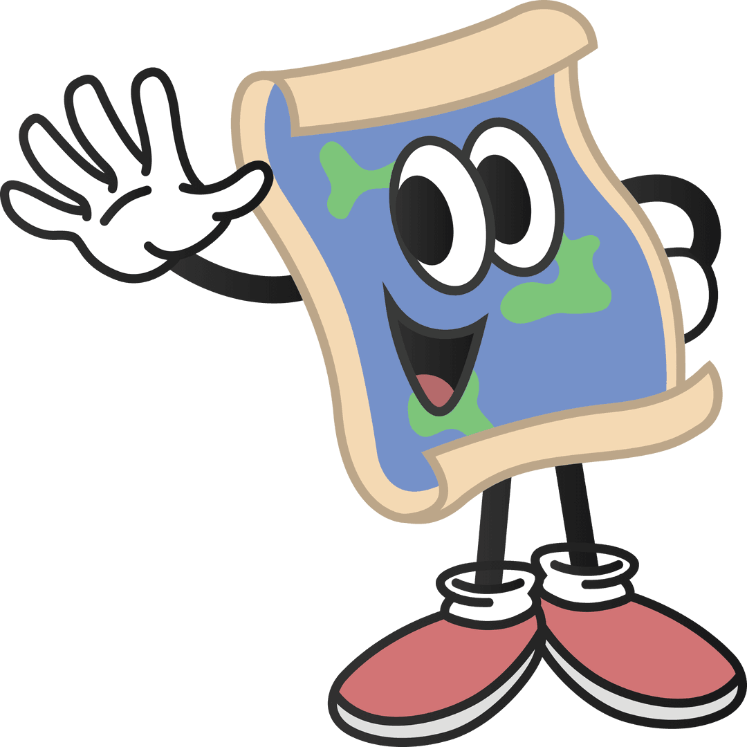 Happy Cartoon Map Waving on Transparent Background