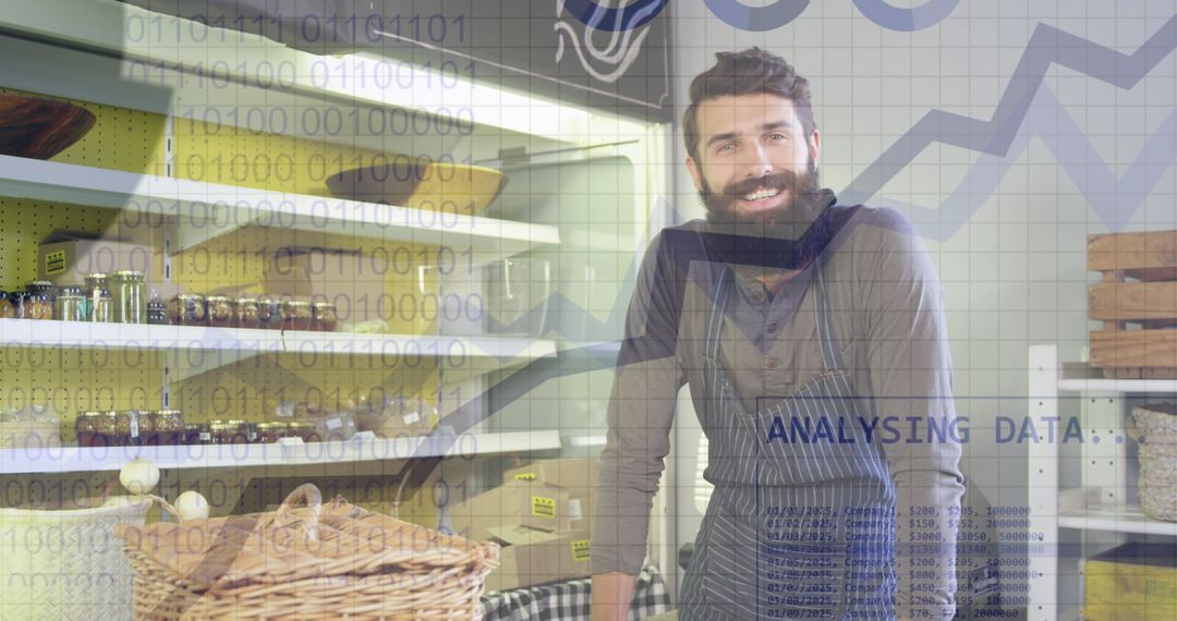 Businessman Analyzing Data in Grocery Shop Virtual Interface