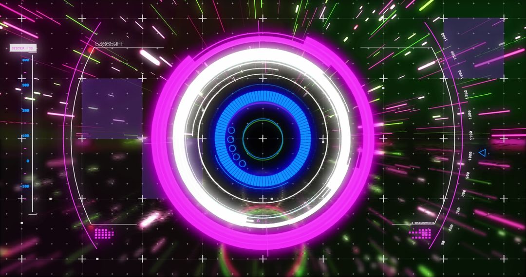 Futuristic Neon Digital Interface Display with Moving Shapes