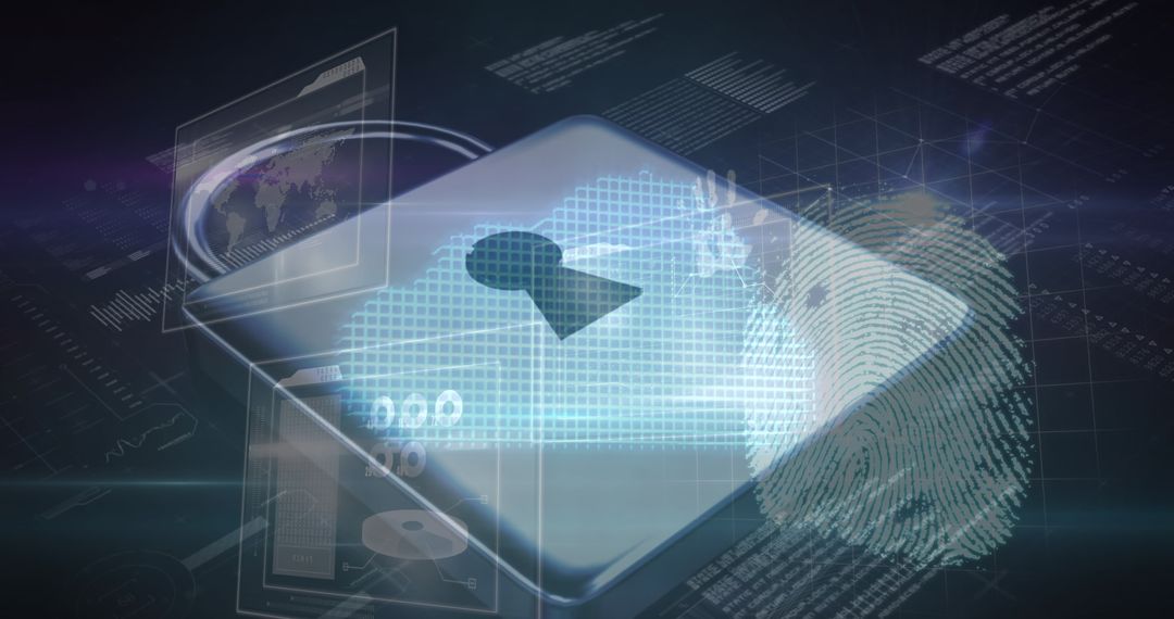 Cloud Security Concept with Digital Lock and Fingerprint Element