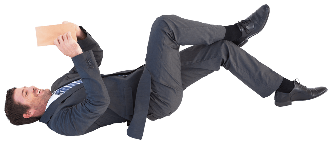 Businessman Transparently Lying Down Reading Book