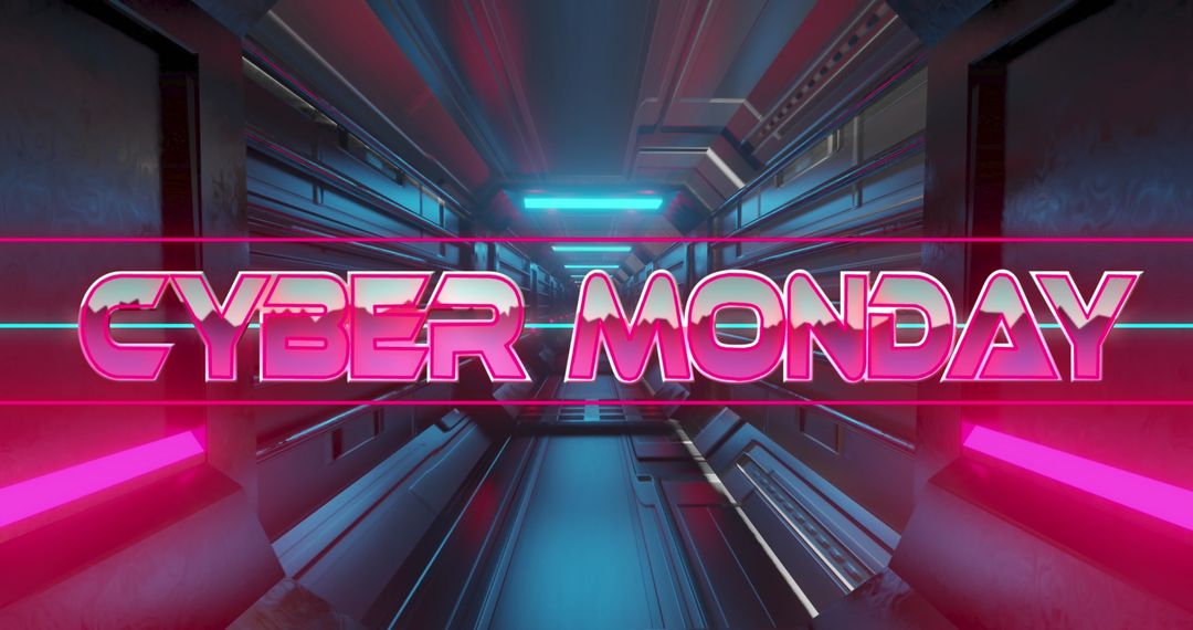Futuristic Cyber Monday Advertisement in Neon Tunnel
