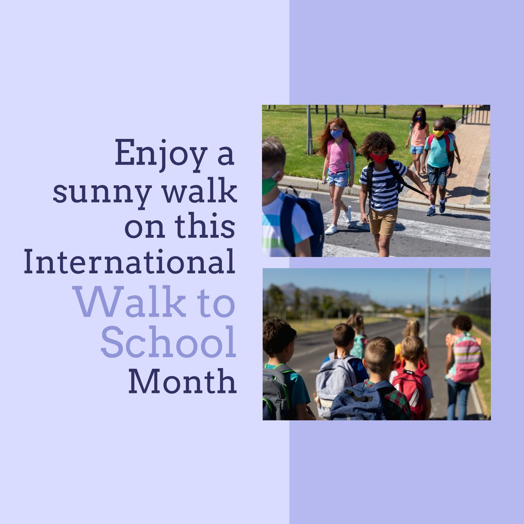 Kids Celebrating International Walk to School Month with Safe Practices