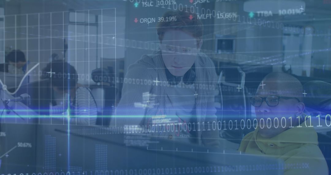 Multiracial Team Analyzing Finance and Tech Data in Modern Office