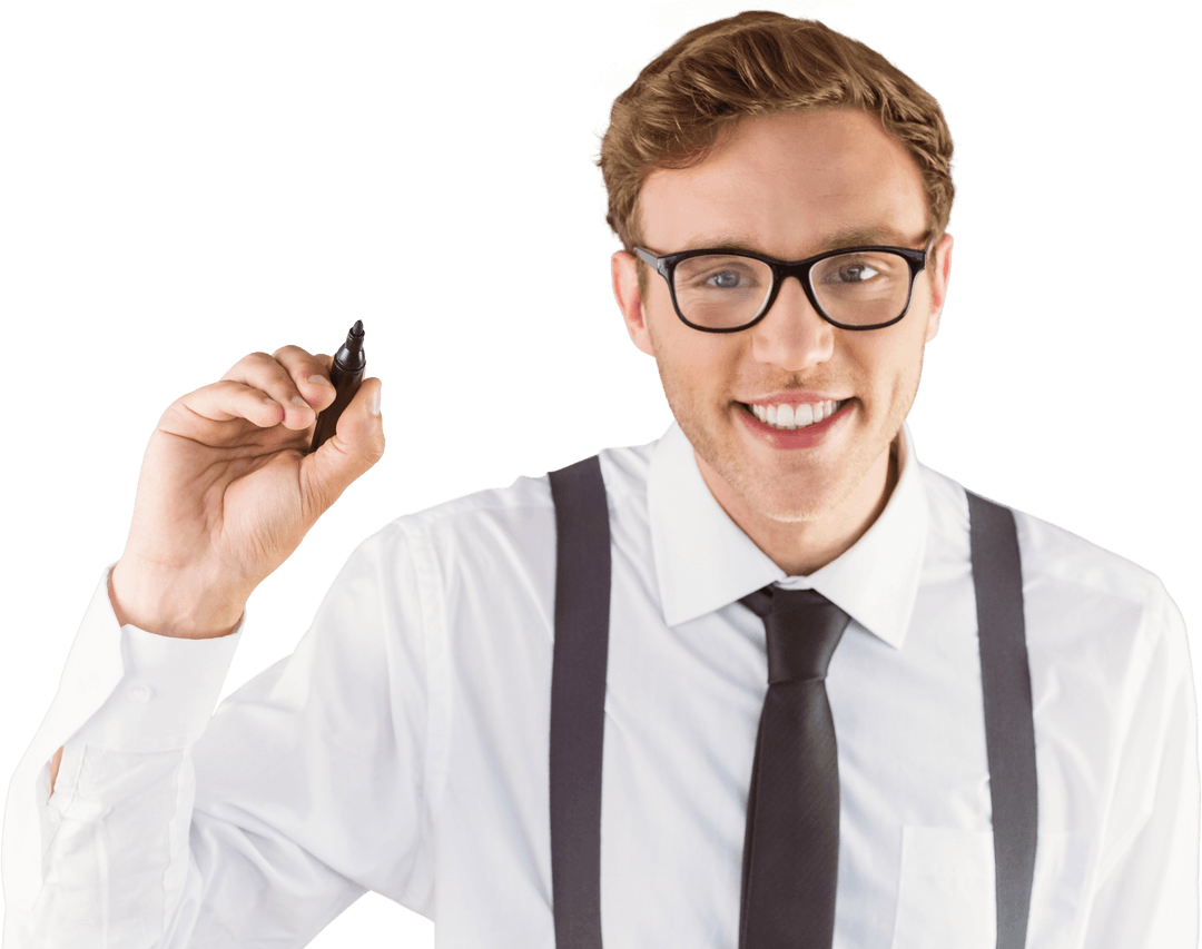Transparent Geeky Businessman Smiling with Marker