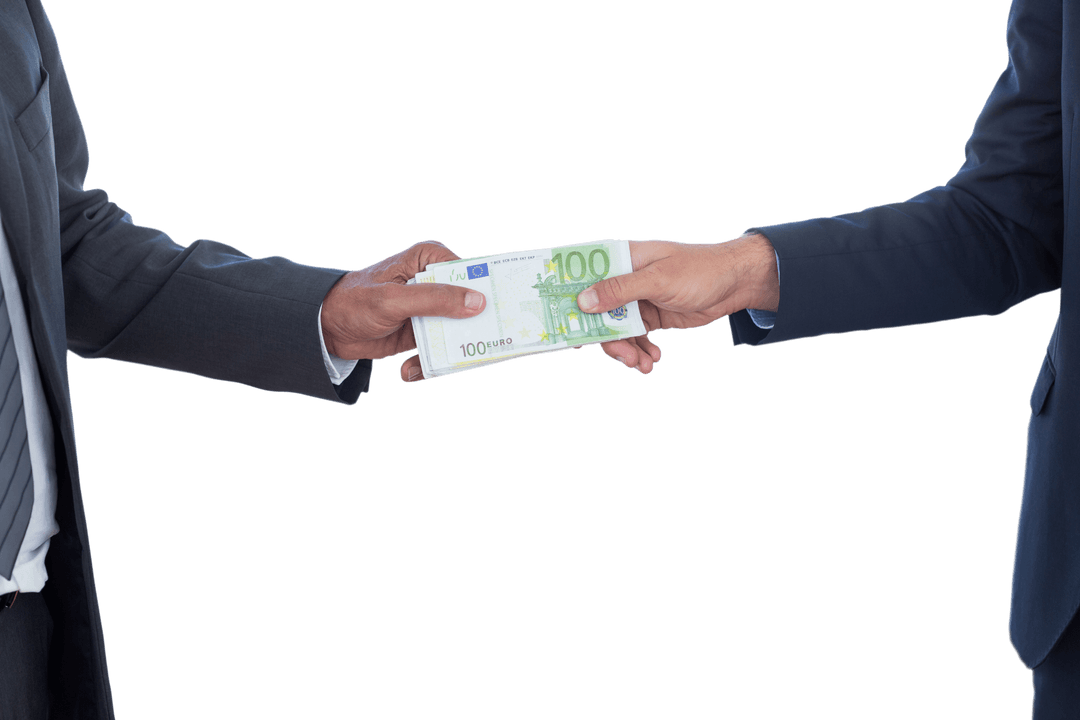 Caucasian Businessmen Exchanging Money on Transparent Background