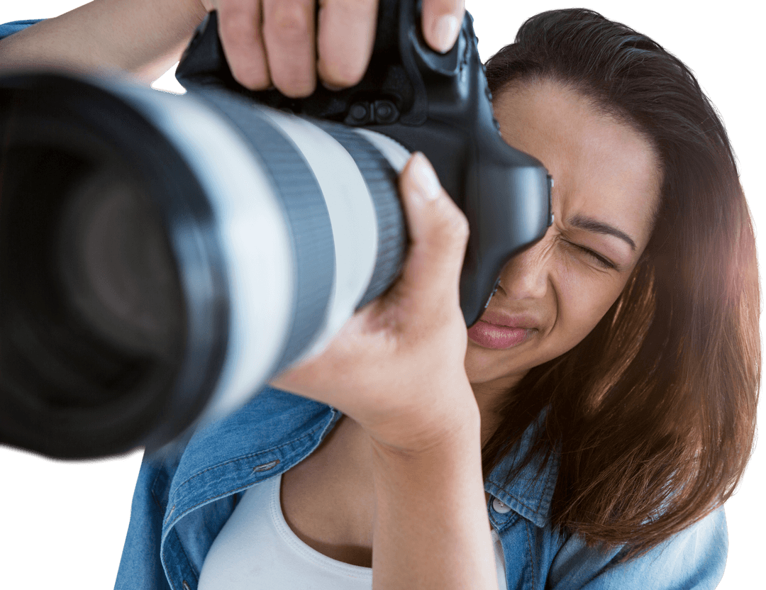Transparent Female Photographer with Digital Camera Capturing Shot