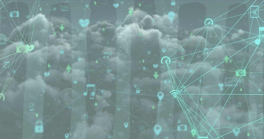 Digital Cloud Network Icons Interconnected Overlay