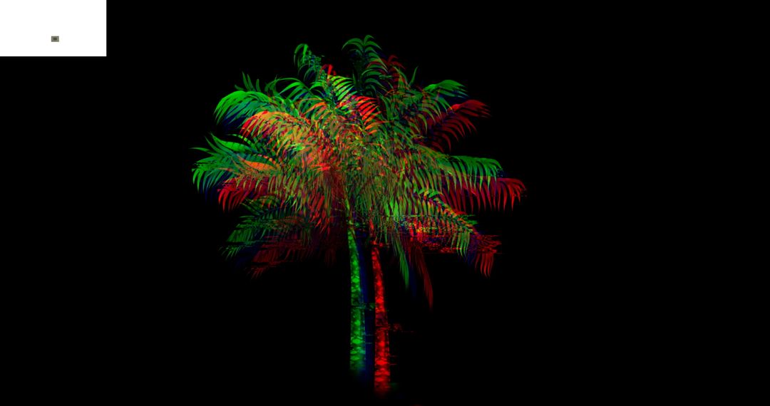Digital Glitch Palm Tree in Neon Colors on Black Background