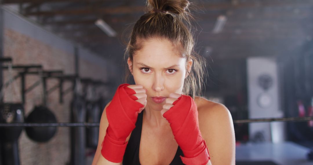 Image of fit caucasian woman boxing at gym - Free Images, Stock Photos and Pictures on Pikwizard.com