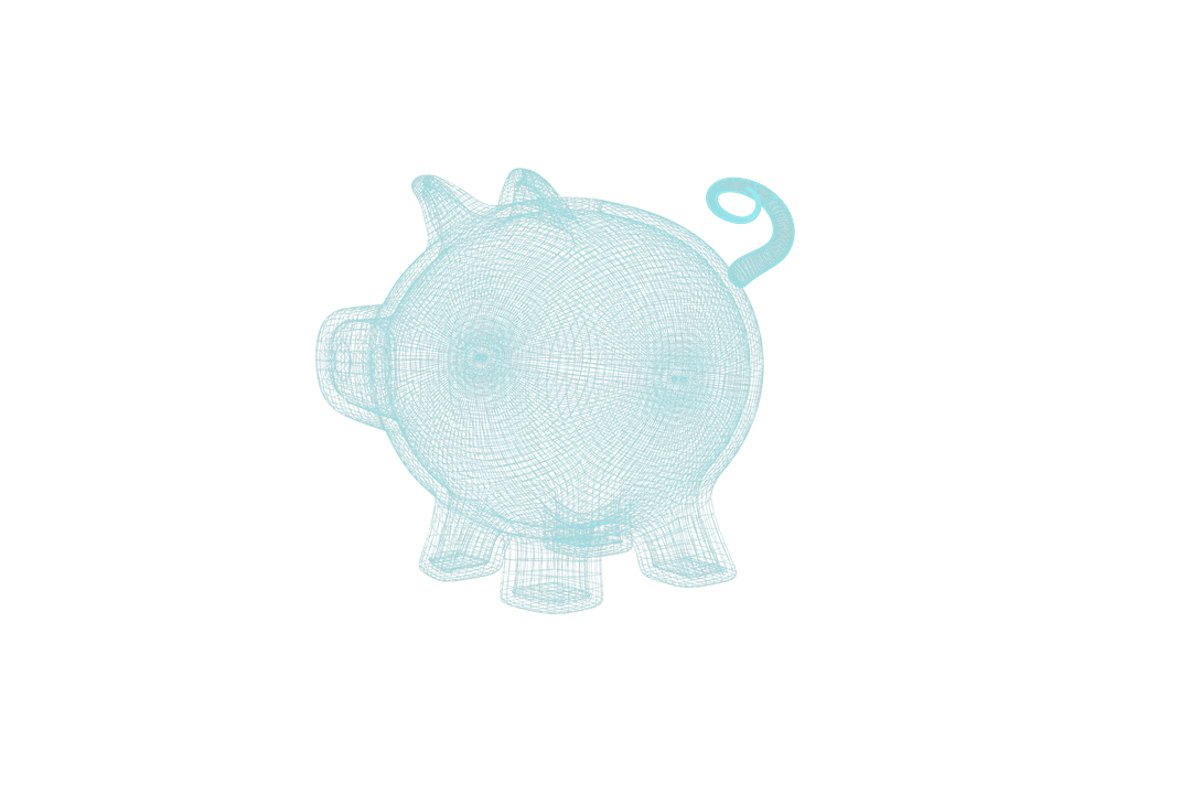 3D Illustration of Transparent Piggy Bank Wireframe Design