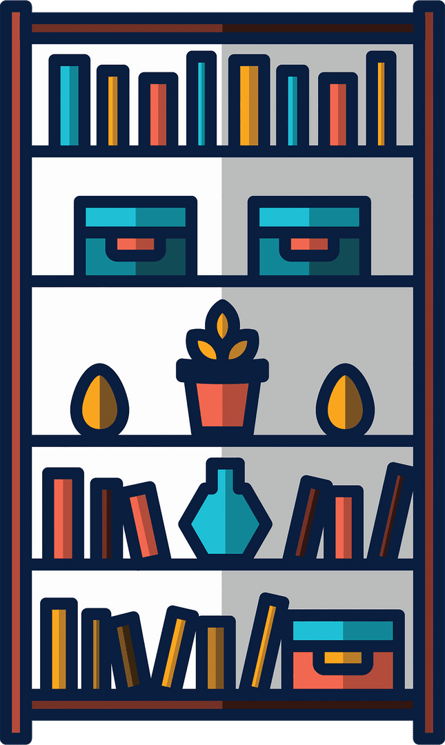 Transparent Illustration of Bookshelf with Books and Decor