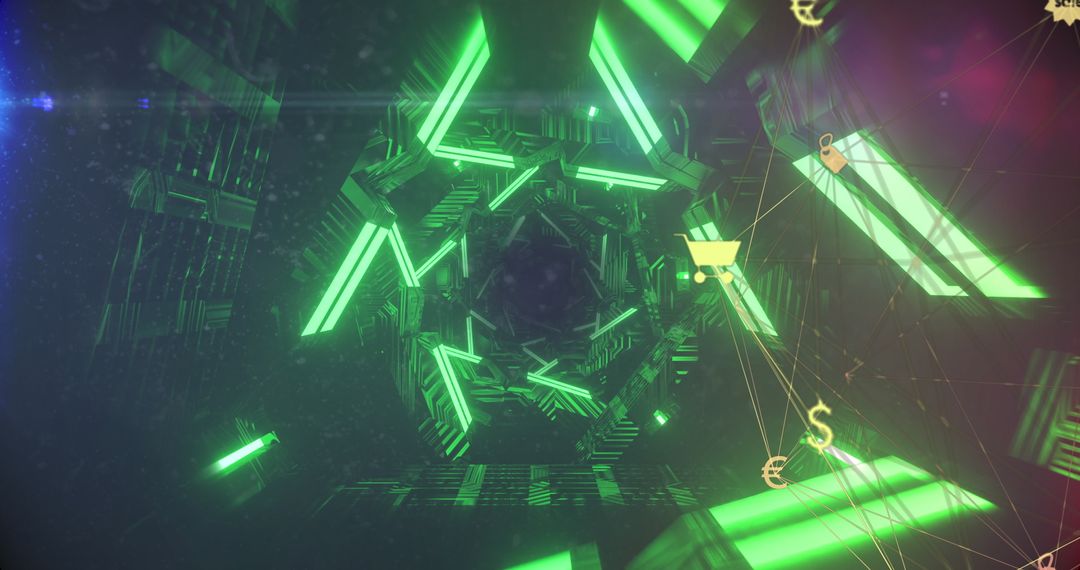 Futuristic Digital Tunnel with Vibrant Green Lights