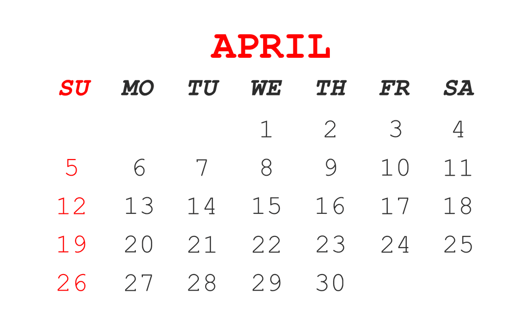 April Transparent Calendar Page Illustration