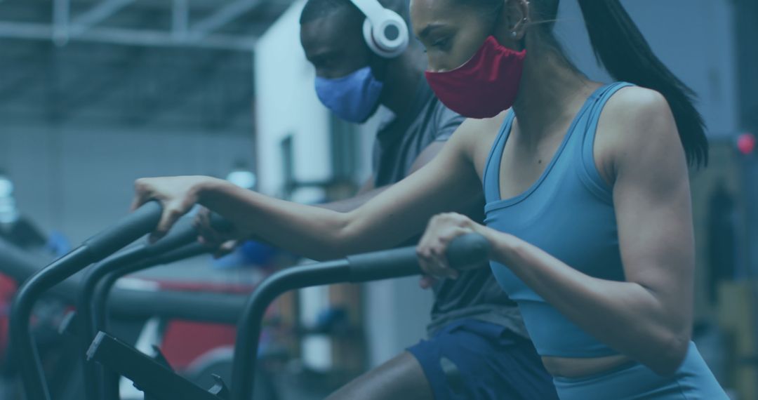 Healthcare Workers Exercising at Gym with Masks