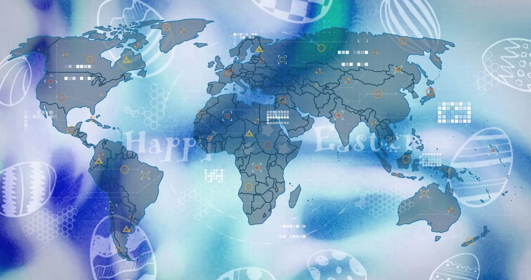 Digital World Map with Easter Design and Festive Icons
