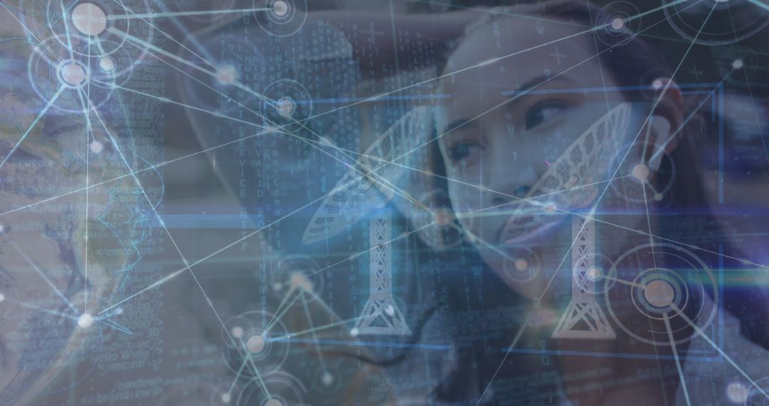 Woman Connected to Global Network Mixing Reality and Technology