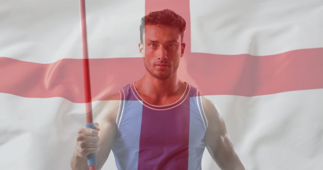 Caucasian Javelin Athlete Posed with England Flag