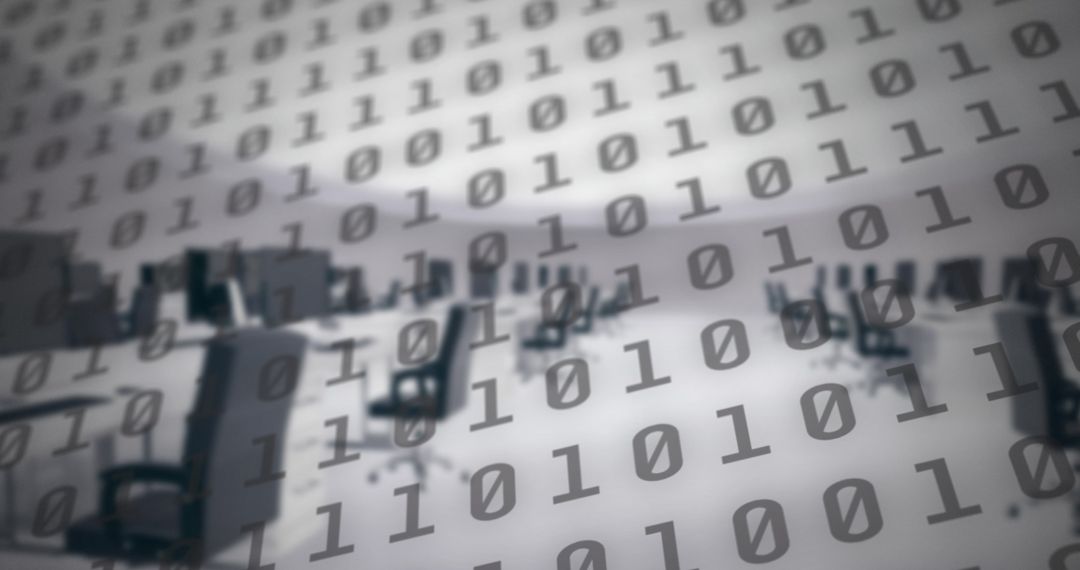 Empty office overlay with binary code for modern data concepts