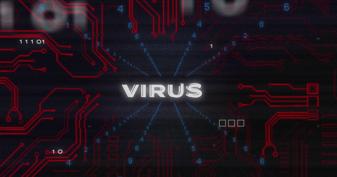 Digital Circuit Board with Virus Concept in Dark Background