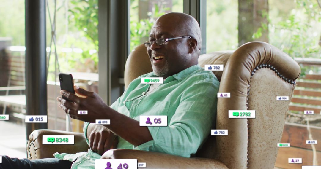 African American Man Engaging with Social Media Notifications