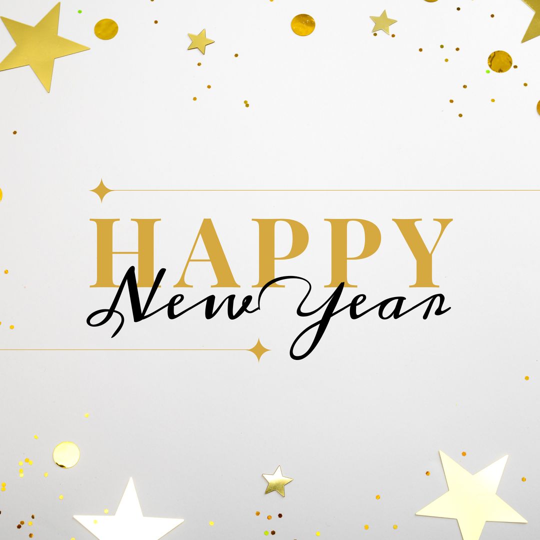 Festive New Year Celebration Card with Golden Stars