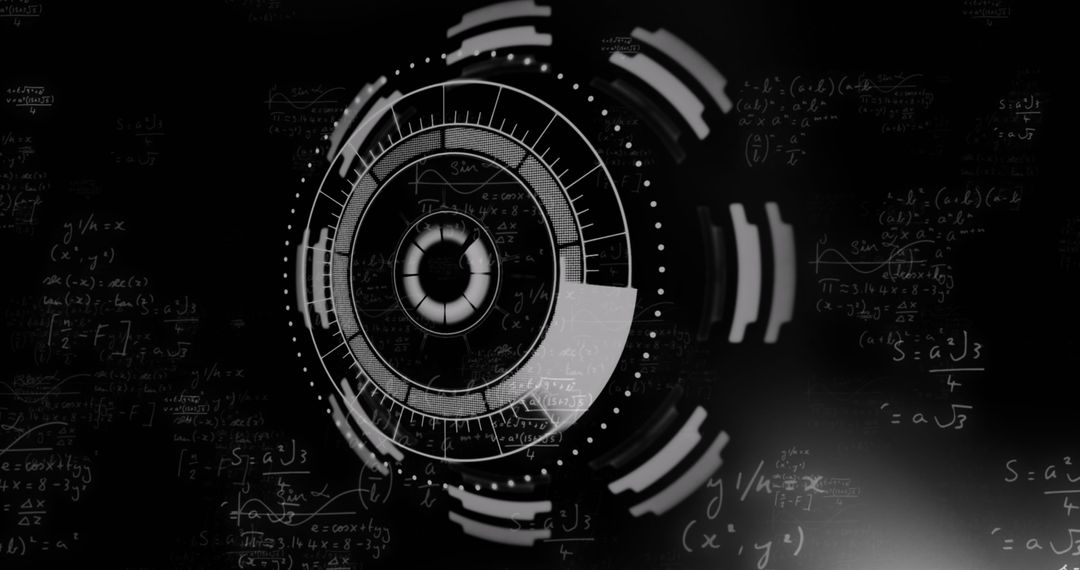Futuristic Technology Interface with Equations on Black Background