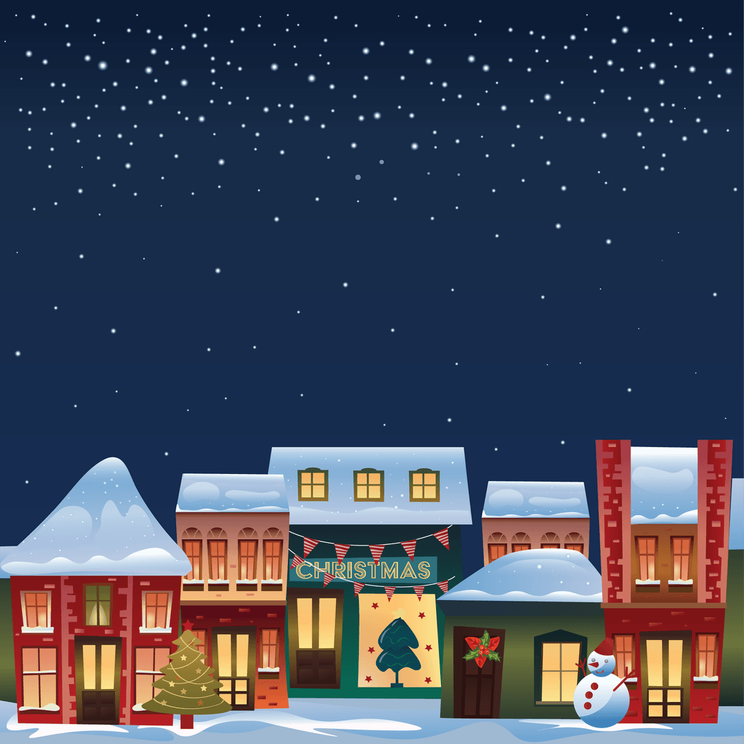 Transparent Winter Village with Snow-Covered Houses