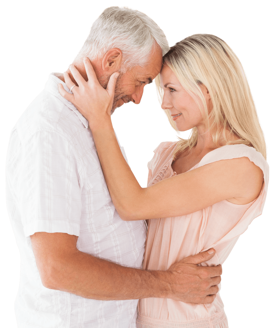 Transparent Romantic Senior Couple Cuddling Affectionately